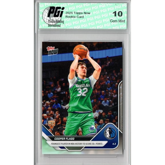 Cooper Flagg Rookie Card 2025 Topps Now #241 Youngest to Score 50 PGI 10 Gem Mint NBA Trading Card Dallas Mavericks