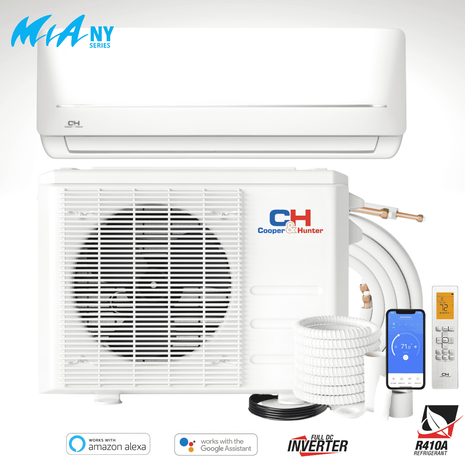 Cooper & Hunter 12000 BTU 115V Wall Mounted Mini Split Heat Pump Air Conditioner With 16ft Kit Cover 550 Sq Ft WiFi