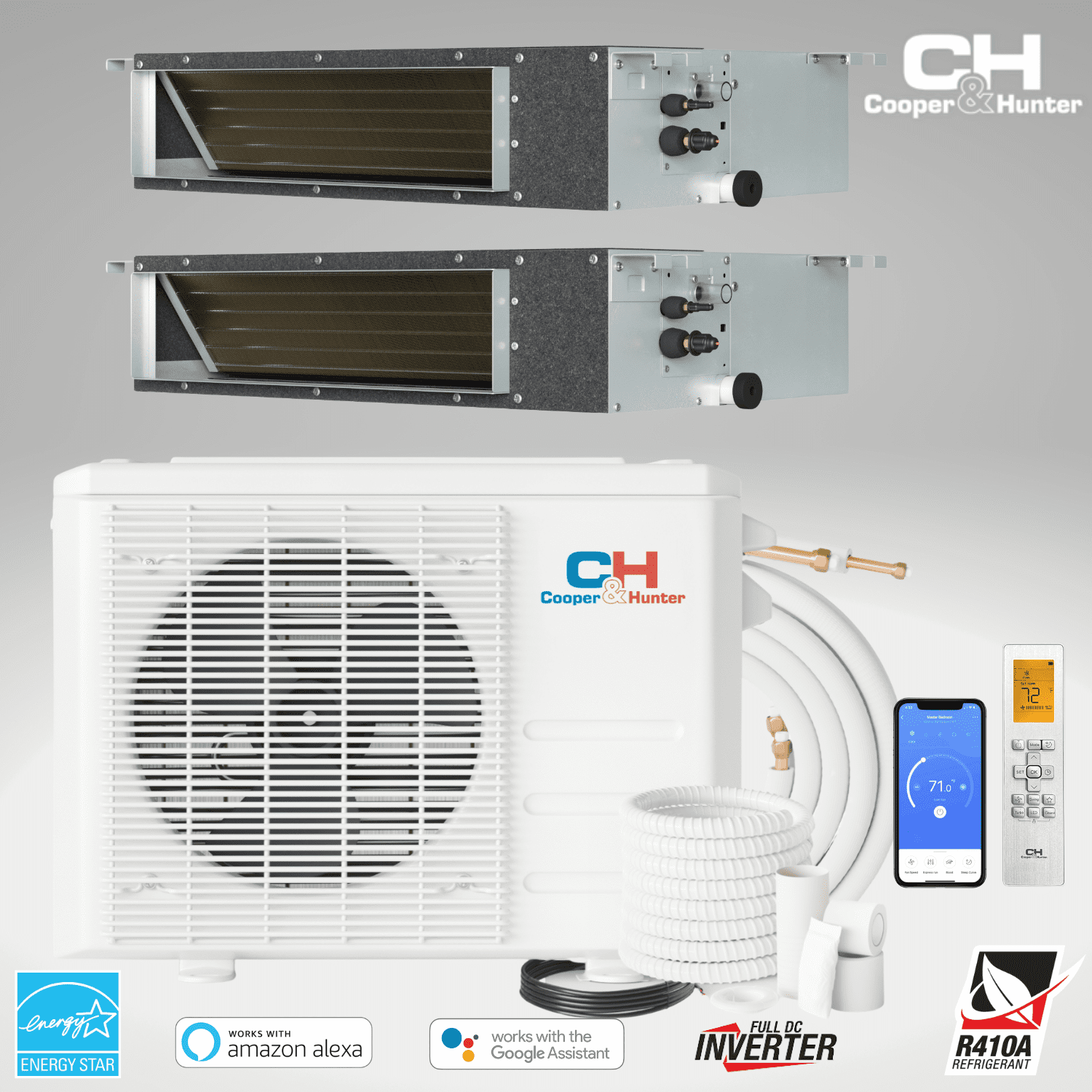 Cooperu0026Hunter 18,000 BTU Sophia Series, Multi Zone 12K+12K Slim Duct Ductless  Mini Split Air Conditioner - Walmart.com