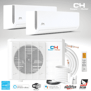 Cooper & Hunter 18000 BTU 230V Wall Mounted Dual 2 Zone Mini Split Heat Pump Air Conditioner 22.5 SEER 6000 + 6000 BTU Cover 500 Sq Ft WiFi