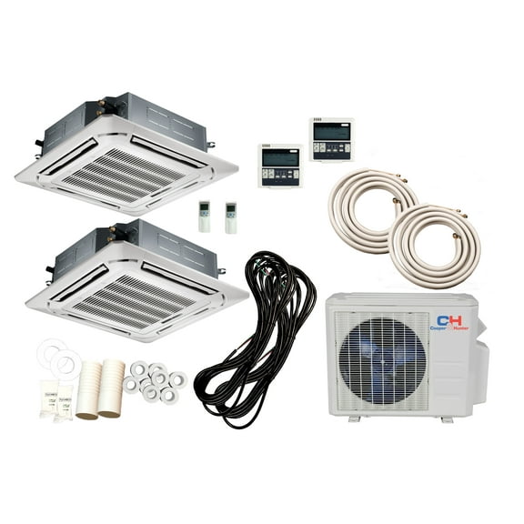 Cooper & Hunter 28000 BTU Dual Zone Mini Split Ductless 12K+12K Ceiling Cassette + 25 Ft Installation Kit