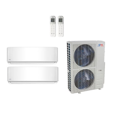 Cooper & Hunter 30,000 Btu 22 Seer 2-Zone Ductless Mini Split Heat Pump System - 12k-18k - CH28MSPH230VO-CH-12MSPHWM-CH-18MSPHWM