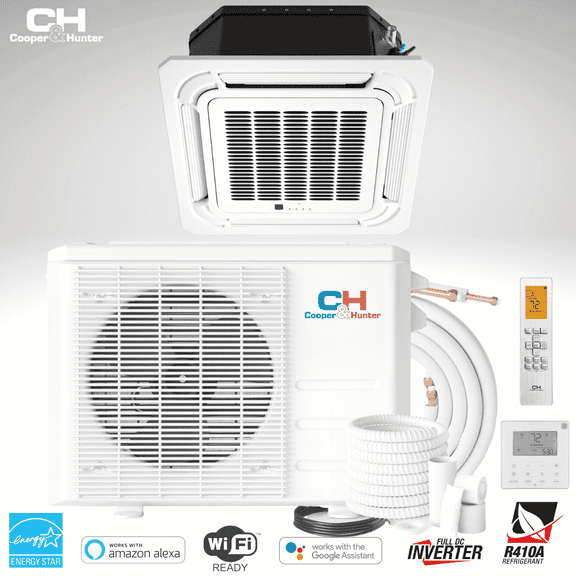 Cooper & Hunter 36000 BTU 230V Light Commercial Ceiling Cassette Mini Split Heat Pump Air Conditioner With 16ft Kit