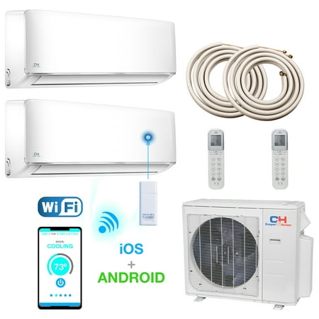 Cooper & Hunter 36000 BTU Quad Zone Ductless Mini Split 12K+12K Wall Mount With 2 x 25 Ft Line Set Kit