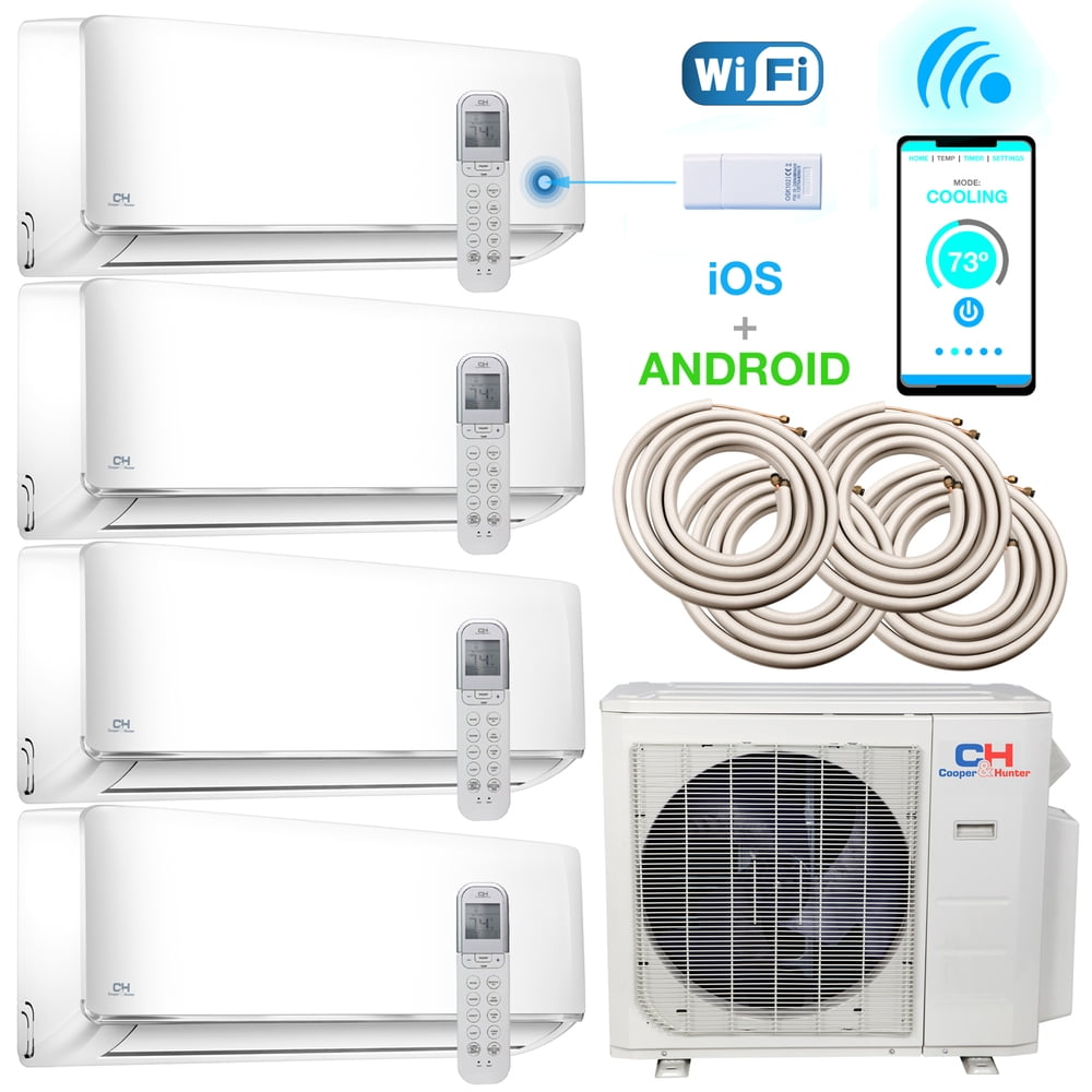 Cooper & Hunter 36000 BTU Quad Zone Ductless Mini Split 9K+9K+12K+12k Wall Mount With 4 x Line Set Kit