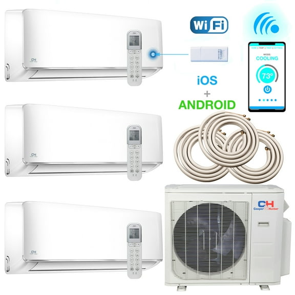 Cooper & Hunter 36000 BTU Quad-Zone Ductless Mini Split 9K+9K+9k Wallmount with 3 x 25 FT Line Set Kit