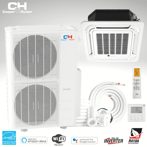 Cooper & Hunter 48000 BTU 230V Light Commercial Ceiling Cassette Mini Split Heat Pump Air Conditioner With 16ft Kit