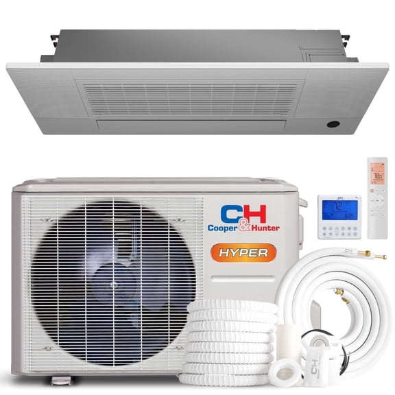 Cooper & Hunter 6,000 BTU One Way Ceiling Cassette Ductless Mini Split AC/Heating System with Smart Wall Thermostat and Installation Kit