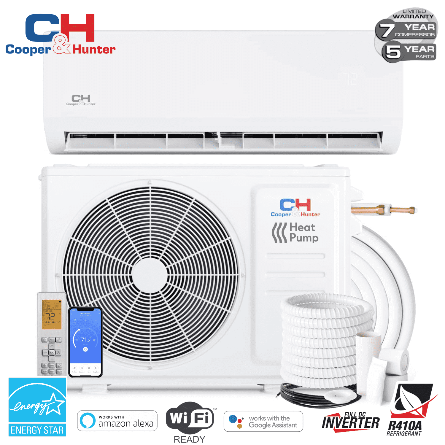 Cooper & Hunter 6000 BTU 115V Wall Mounted Mini Split Heat Pump Air ...