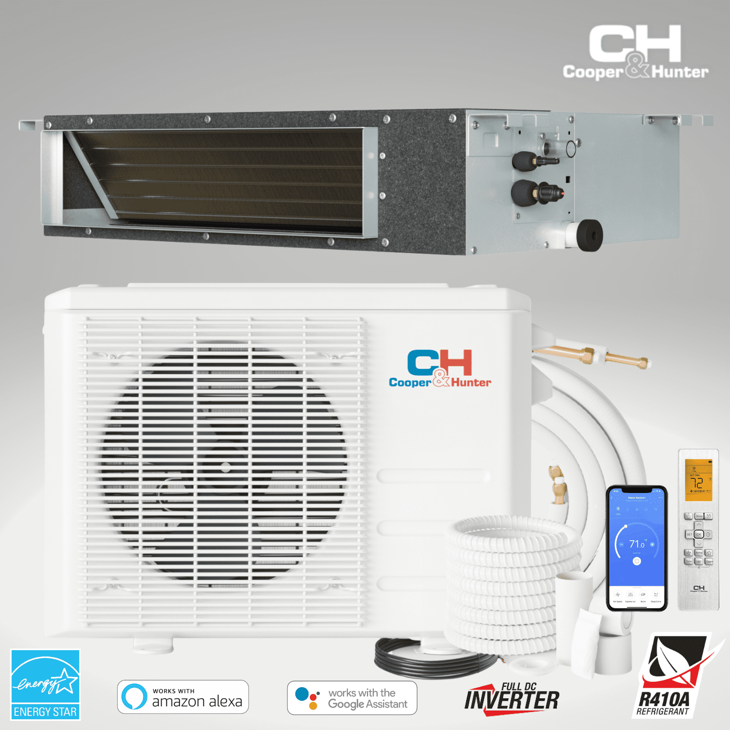 Cooperu0026Hunter 9,000 BTU Cover 450 sq ft Single-Zone Slim Duct Heat Pump -  Walmart.com