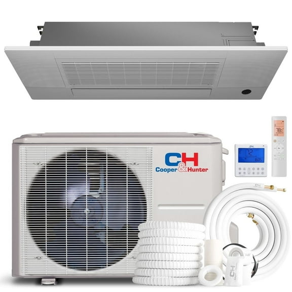 Cooper & Hunter 9,000 BTU One Way Ceiling Cassette Ductless Mini Split AC/Heating System with Smart Wall Thermostat and Installation Kit