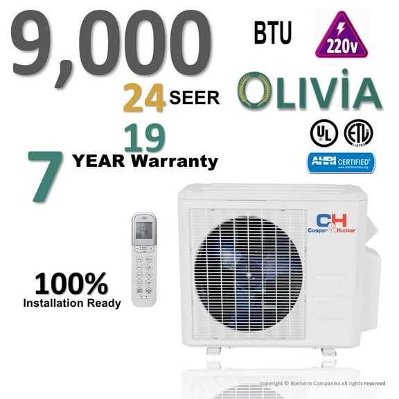Cooper & Hunter 9000 BTU Mini Split Air Conditioner Heat Pump 22.8 Seer 220v 7 year warranty