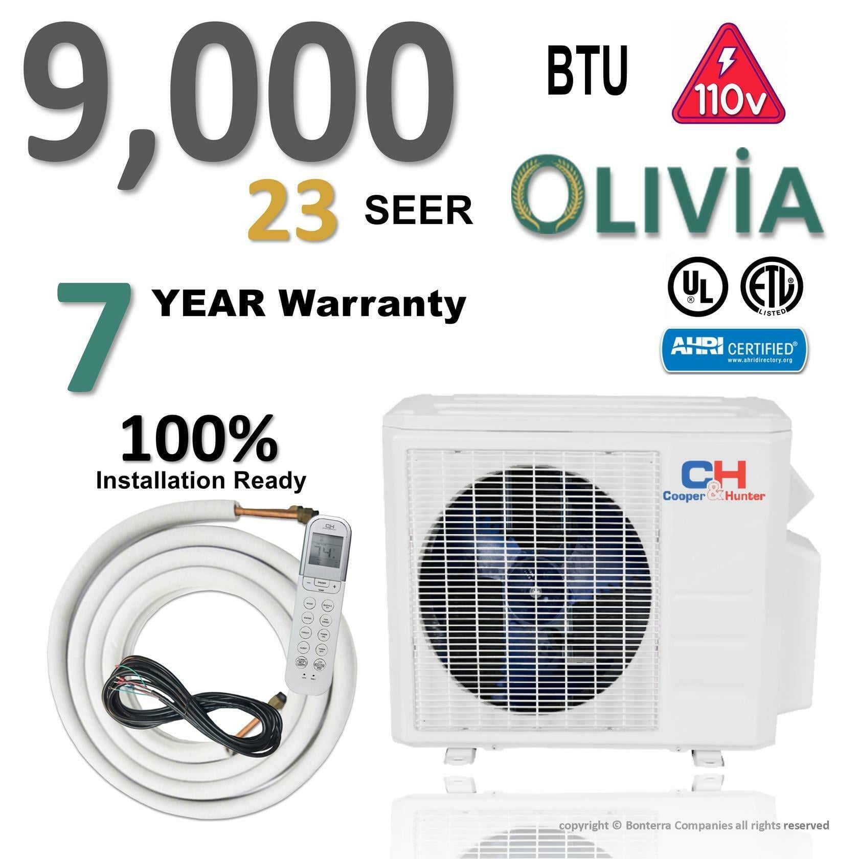 Cooper & Hunter 9000 BTU Mini Split Air Conditioner Heat Pump 23 Seer 110v