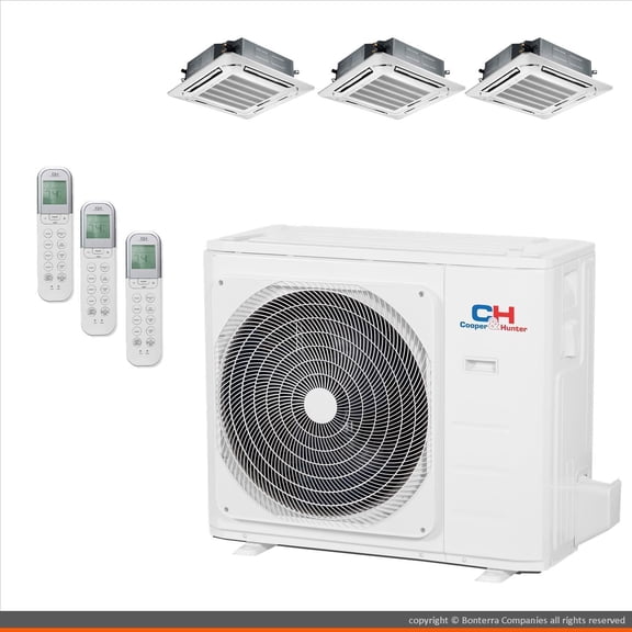 Cooper & Hunter Tri 3 Zone Ductless Mini Split Air Conditioner Ceiling Cassette Heat Pump 12000 12000 24000