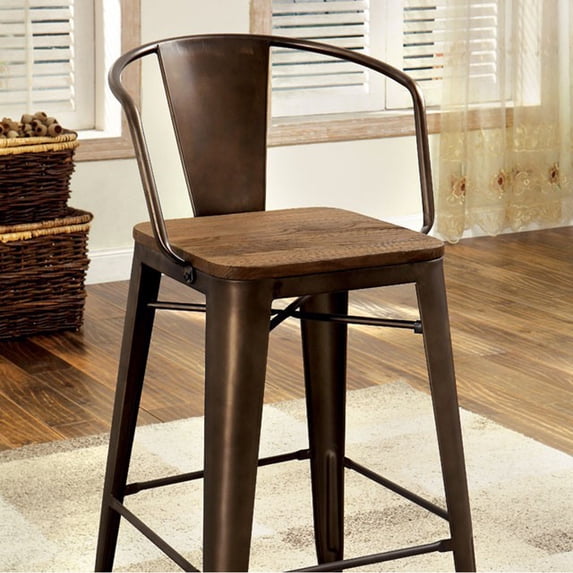 Cooper II Industrial Counter Height Chair, Natural Elm Finish, Set Of 2- Saltoro Sherpi