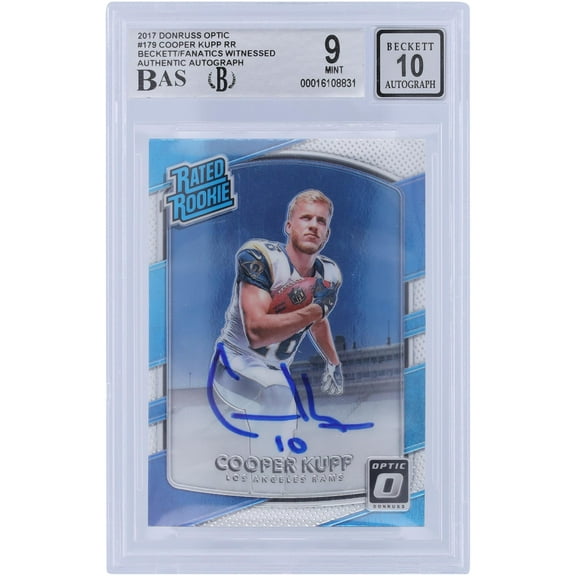 Cooper Kupp Los Angeles Rams Autographed 2017 Panini Donruss Optic Rated Rookie #179 Beckett Fanatics Witnessed Authenticated 9/10 Rookie Card - Fanatics Authentic Certified