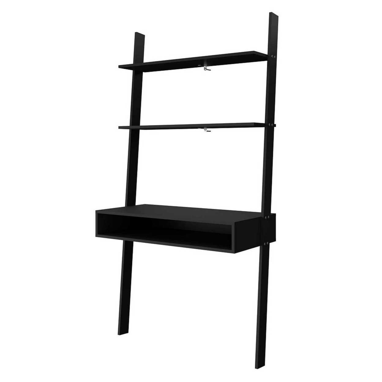 Cooper Ladder Desk with 2 Floating Shelves in Black