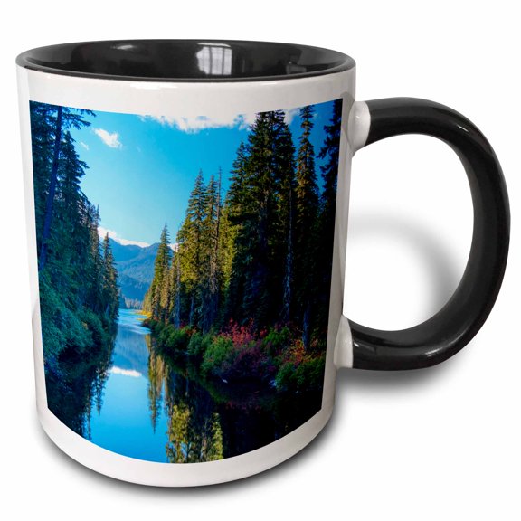 3drose, Cooper Lake in Central Washington. Cascade Mountains Reflectingrs., 11oz Two-tone Black Mug