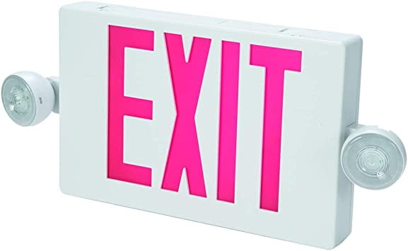 White LED Exit Sign with Red Letters and Emergency Lights