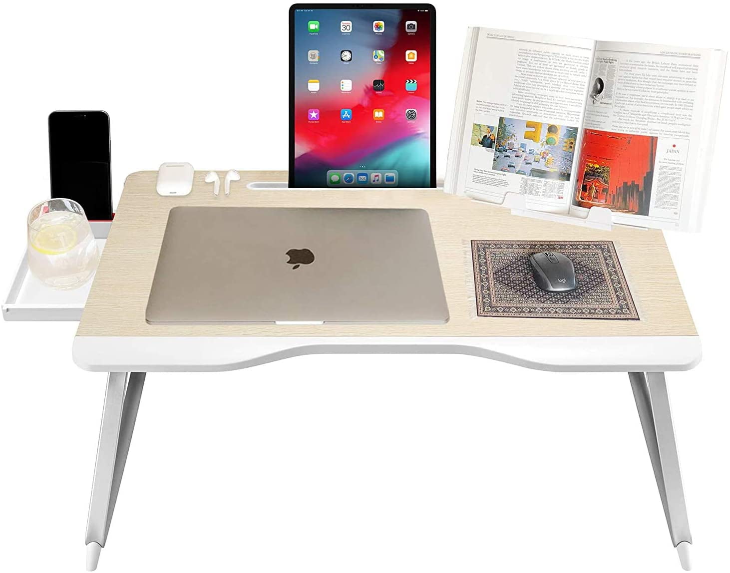 Cooper Desk Pro [XL Adjustable Folding Laptop Desk] - Height & Tilt Angle | Leather Top for Work, Study, Bed | Reading Stand, Drawer (Midnight Black)