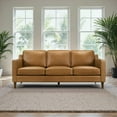 thumbnail image 1 of Modern Tan Leather Sofa with Solid Wood Frame (220×80×75cm) for Living Room, 1 of 10