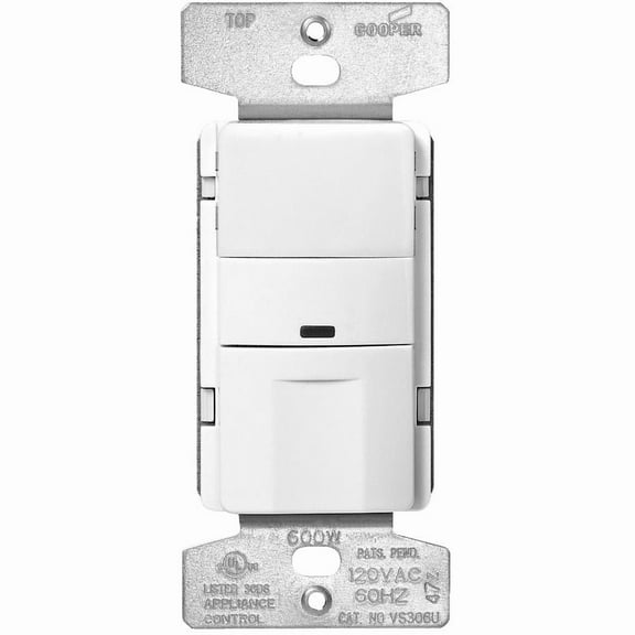 (White) - Eaton OS306U Motion Sensor Light Switch, 600 Watts, 1 or 2 switch locations,White