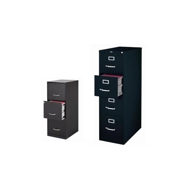 Cooper Set of 2 4 and 3 Drawer Filing Cabinets in Black