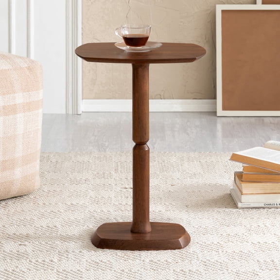 MH London Cooper Solid Mango Wood Accent Side Table, Pedestal End Drink Table, 15 x 12 x 22 in, Walnut