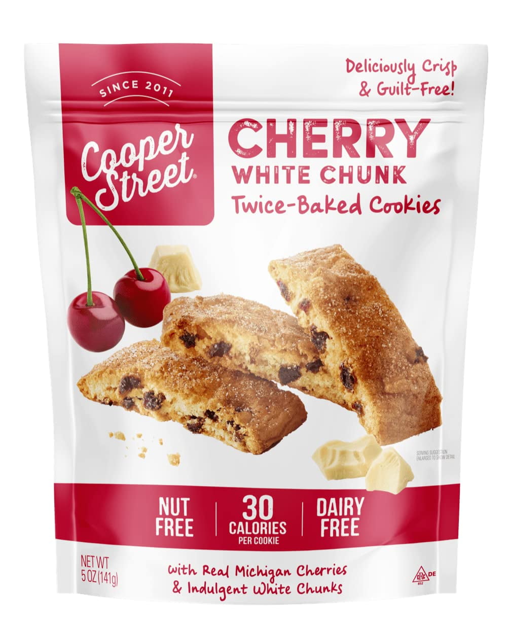 Cooper Street Cookies All Natural Twice Baked Crispy Cookie, Nut & Dairy Free, Biscotti Style 5oz (White Chunk Michigan Cherry) (pack of 1)