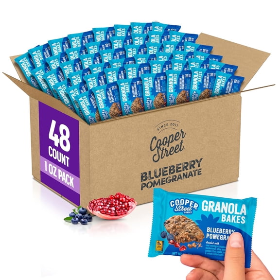 Cooper Street Granola Cookie Bake - Chewy Granola Bars with Chia, Flax, Buckwheat and Oats in Delicious Blueberry Pomegranate Flavor | Individually Wrapped Healthy Breakfast Bars | 1 oz | 48 Pack