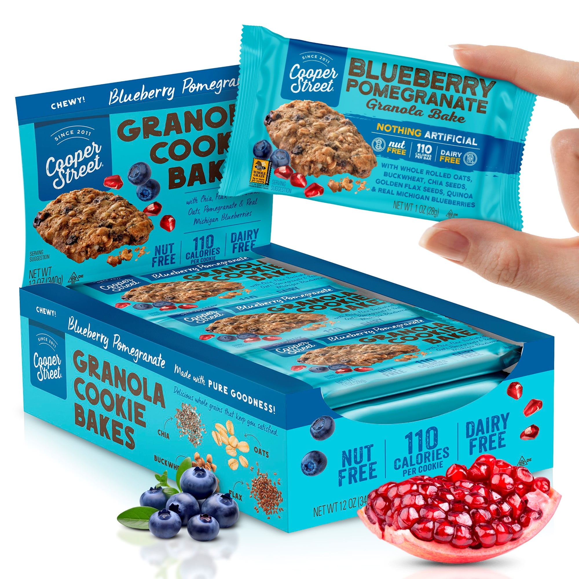Cooper Street Individually Wrapped Blueberry Pomegranate Granola Bars - Nut and Dairy Free - 12 bars