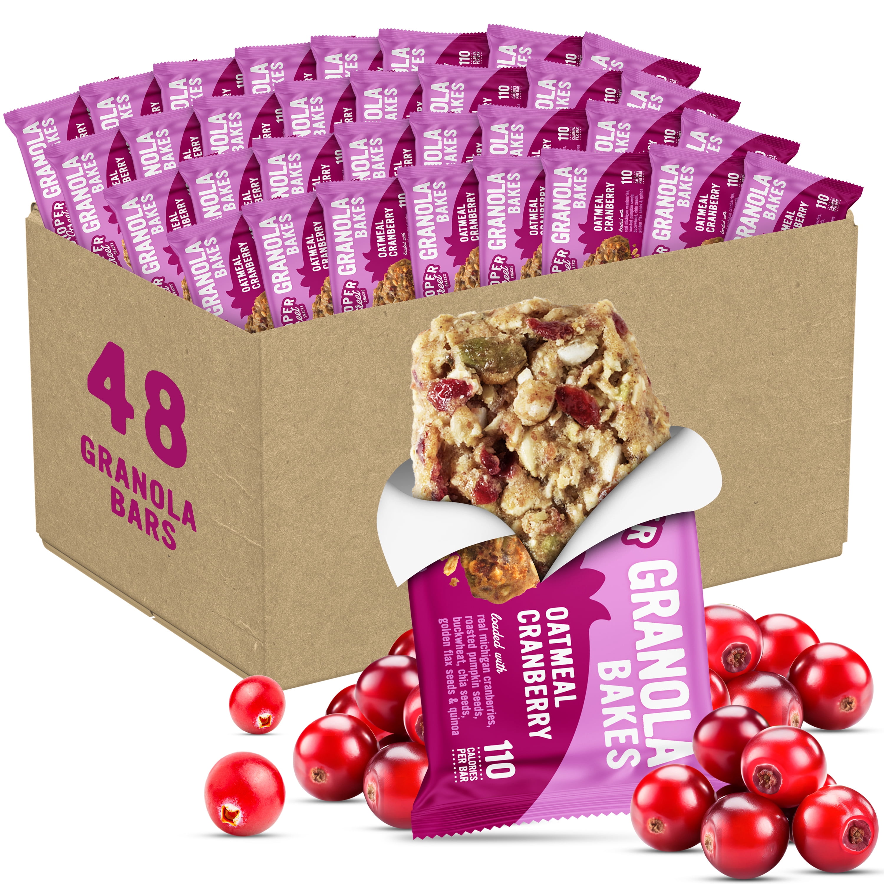 Cooper Street Granola Bakes Oatmeal Cranberry - Soft Breakfast Granola Bars Bulk - Nut, Soy & Dairy Free - 110 Cal - 48ct