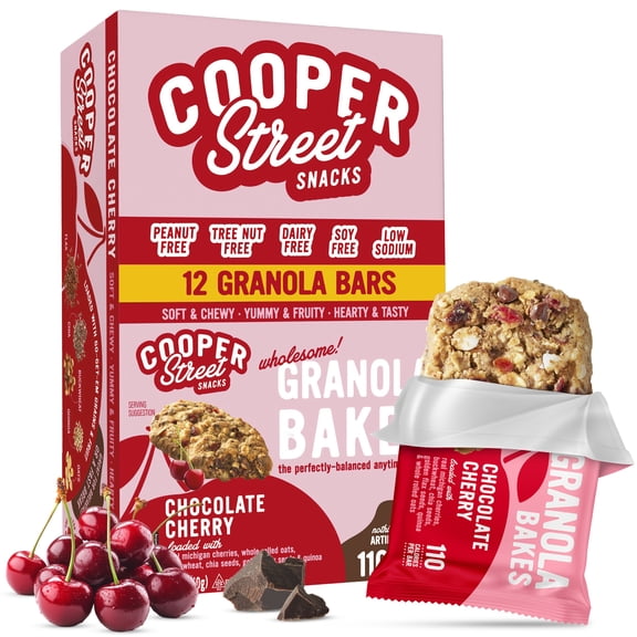 Cooper Street Individually Wrapped Chocolate Cherry Soft Baked Granola Breakfast Bars - Nut & Dairy Free - 12 Bars