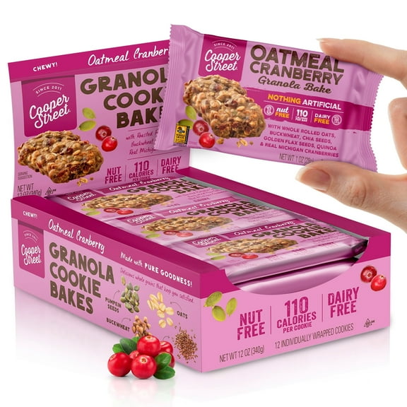 Cooper Street Individually Wrapped Oatmeal Cranberry Granola Bars - Nut & Dairy Free - 12 Bars Box