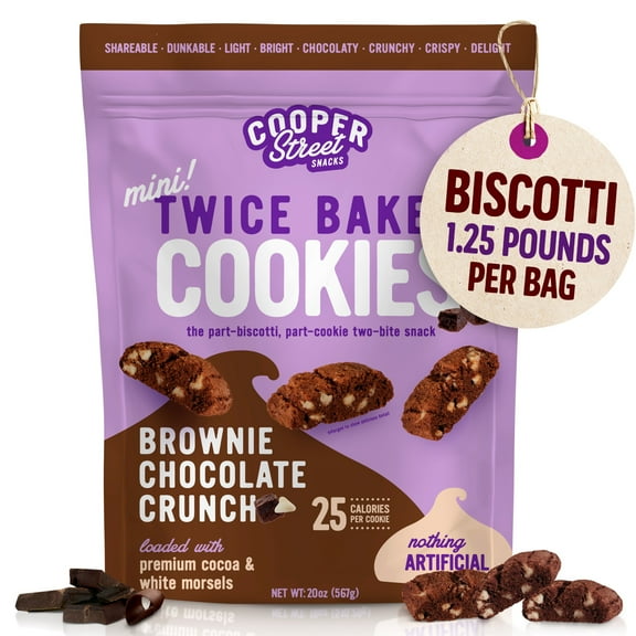 Cooper Street Italian Biscotti Cookies - 1.25 Pounds of Twice Baked Biscotti Italian Cookie Biscuits | Brownie Chocolate Biscotti | Crispy, Light and Healthy Cookies | Peanut & Dairy Free Biscotti