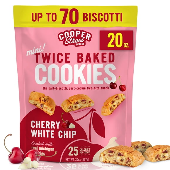 Cooper Street Twice Baked Italian Biscotti Cookies - Cherry White Chip - 1.25 Lb Resealable Bag