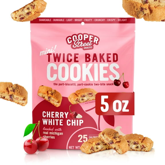 Cooper Street Italian Biscotti Cookies - Twice Baked Biscotti Style Cookie Biscuits in Delicious Cherry White Chunk Flavor | Crispy, Light and Healthy Cookies | Peanut & Dairy Free | 5oz | 1 Pack