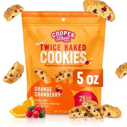 Cooper Street Italian Biscotti Cookies - Twice Baked Biscotti Style Cookie Biscuits in Delicious Orange Cranberry Flavor | Crispy, Light and Healthy Cookies | Peanut & Dairy Free | 5oz | 1 Pack