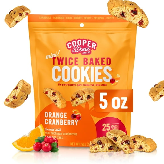 Cooper Street Italian Biscotti Cookies - Twice Baked Biscotti Style Cookie Biscuits in Delicious Orange Cranberry Flavor | Crispy, Light and Healthy Cookies | Peanut & Dairy Free | 5oz | 1 Pack
