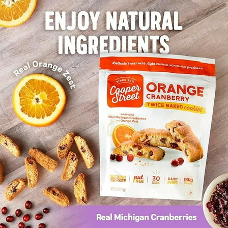Cooper Street Orange Cranberry Twice-Baked Cookies, 5 oz Pack of 6