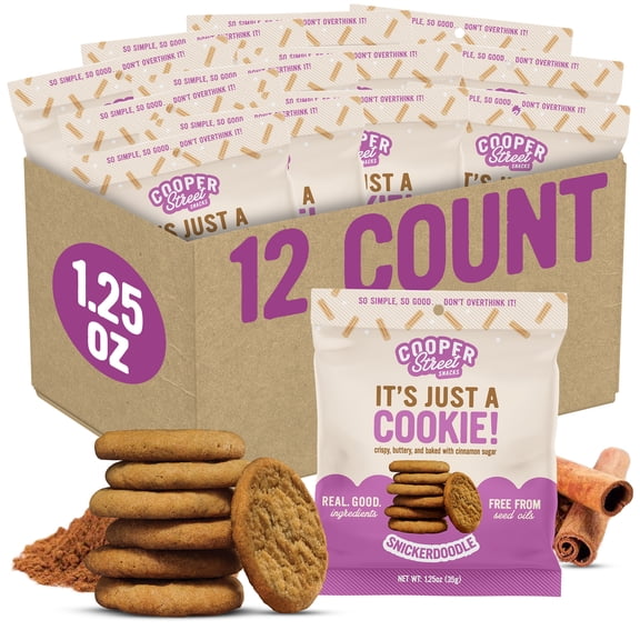 Cooper Street Snacks It's Just a Cookie Snickerdoodle - Thin & Crispy Butter Cookies, Nut, Soy & Seed Oil Free - 12ct (1.25oz each)