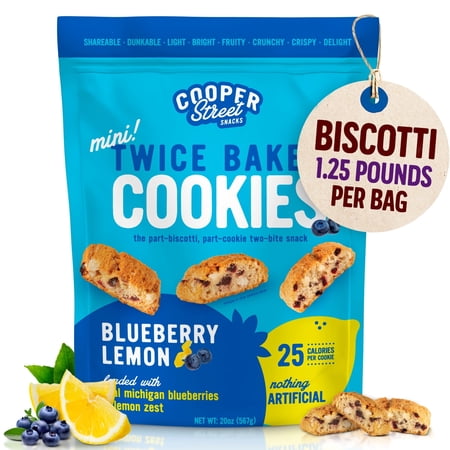 Cooper Street Twice Baked Italian Biscotti Cookies - Lemon Blueberry - Peanut, Dairy & Soy Free, Kosher Coffee Cookies - 1.25 Lb Resealable Bag