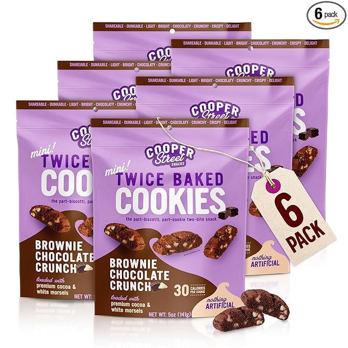 Cooper Street Twice Baked Italian Biscotti Cookies - Brownie Chocolate Biscotti - 5 oz - 6 Pack