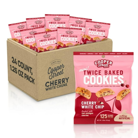 Cooper Street Twice Baked Italian Biscotti Cookies - Cherry White Chip Biscotti - 1.25oz - 24 Pack