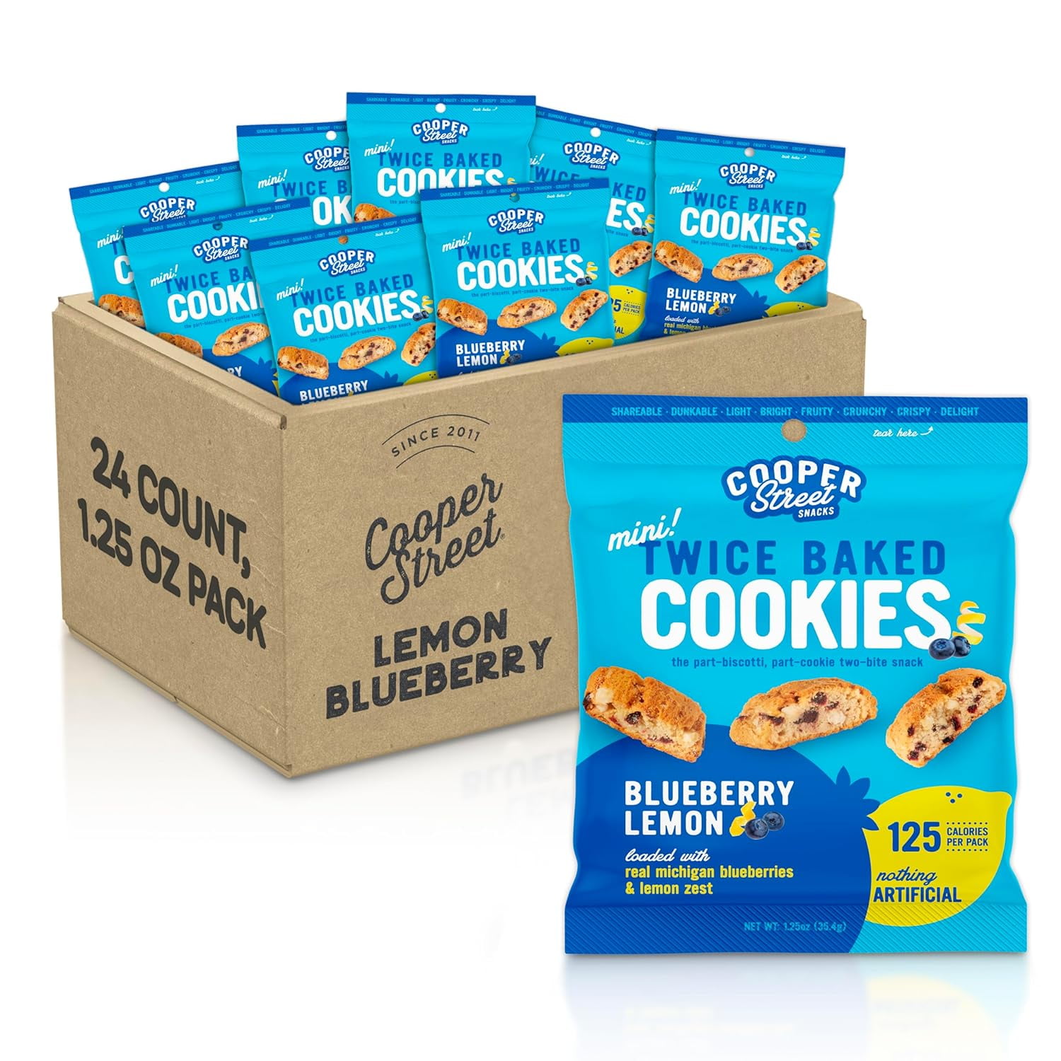 Cooper Street Twice Baked Italian Biscotti Cookies - Lemon Blueberry Biscotti - 1.25oz - 24 Pack