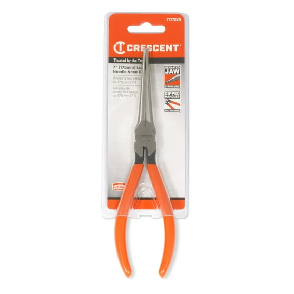 Long Needle Nose Pliers, Straight, Forged Alloy Steel, 7 15/32 In