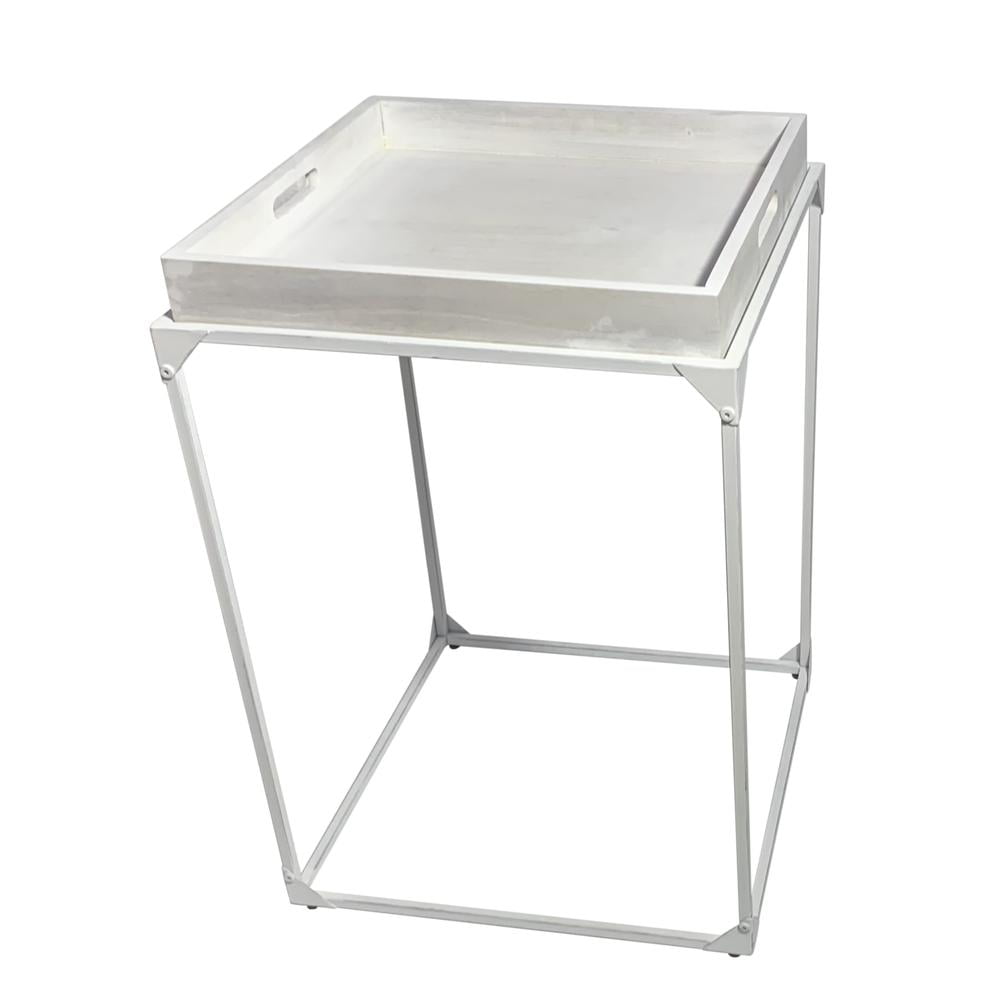 Whitewash Mango Wood and Metal Tray Table