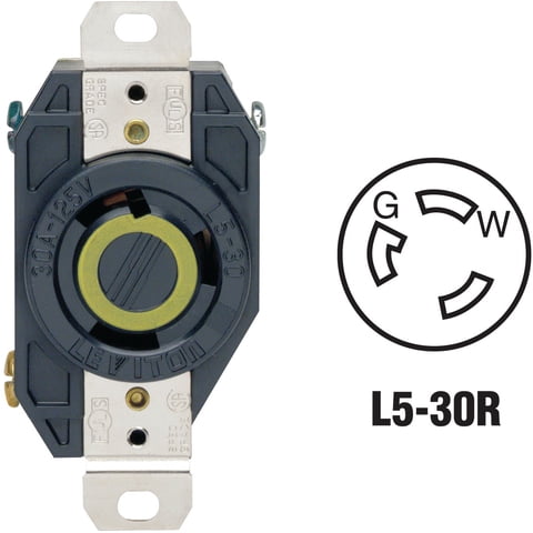 Leviton 2610 30Amp 125V Flush Mount Locking Receptacle, Black