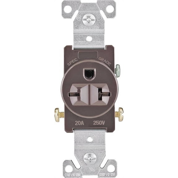 Eaton Wiring Devices 1876B-BOX Single Receptacle, 2 -Pole, 250 V, 20 A, Side Wiring, NEMA: NEMA 6-20R, Brown