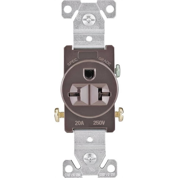 Eaton Wiring Devices 1876B-BOX Single Receptacle, 2 -Pole, 250 V, 20 A, Side Wiring, NEMA: NEMA 6-20R, Brown